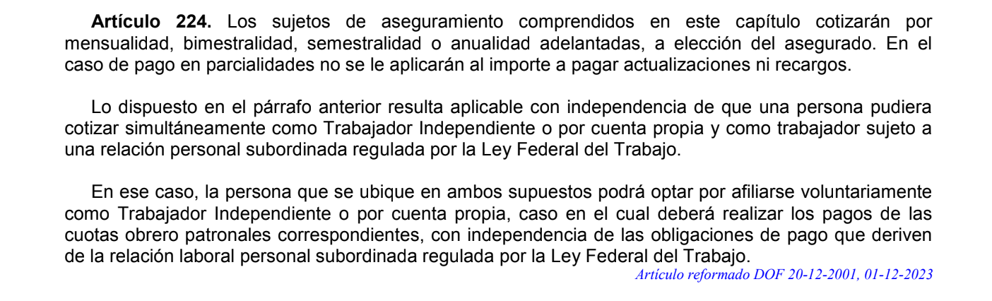 Artículo 224 de la Ley del Seguro Social